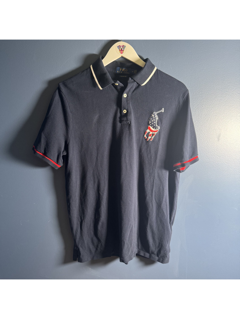 Polo Ralph Lauren Classic Fit Big Pony USA Flag Navy Polo Shirt Men’s Medium